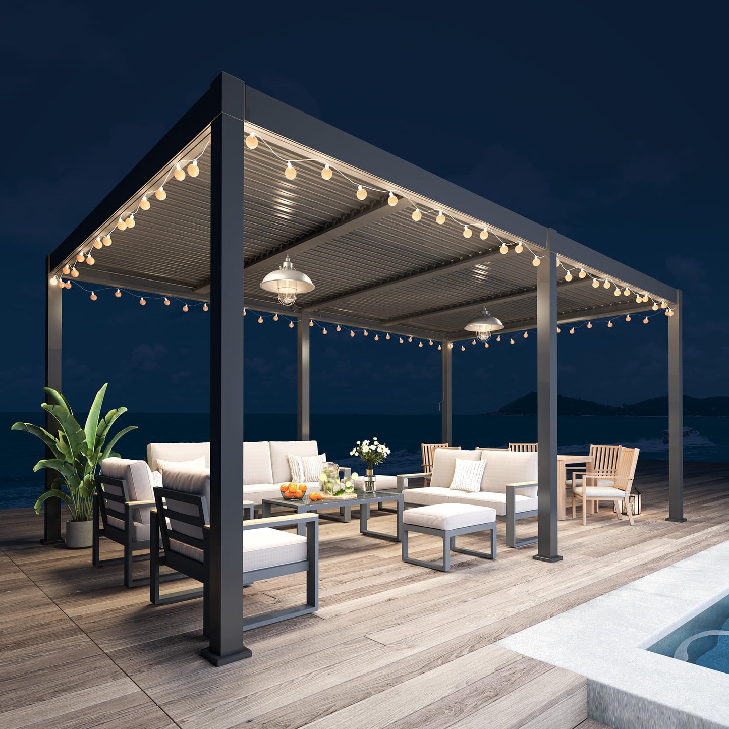 RoyalCraft 12'x20' Adjustable Louvered Pergola, Heavy-Duty Aluminum Outdoor Pergola, Adjustable Metal Hardtop Roof Pergola for Patio, Deck, Garden, Yard, Black