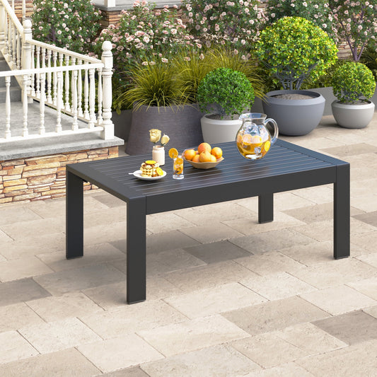 RoyalCraft Outdoor Furniture Patio Coffee Table, Ourdoor Rectangle Coffee Table, All-weather Outdoor Metal Coffee Table for Balcony, Garden, Deck, Backyard, Black