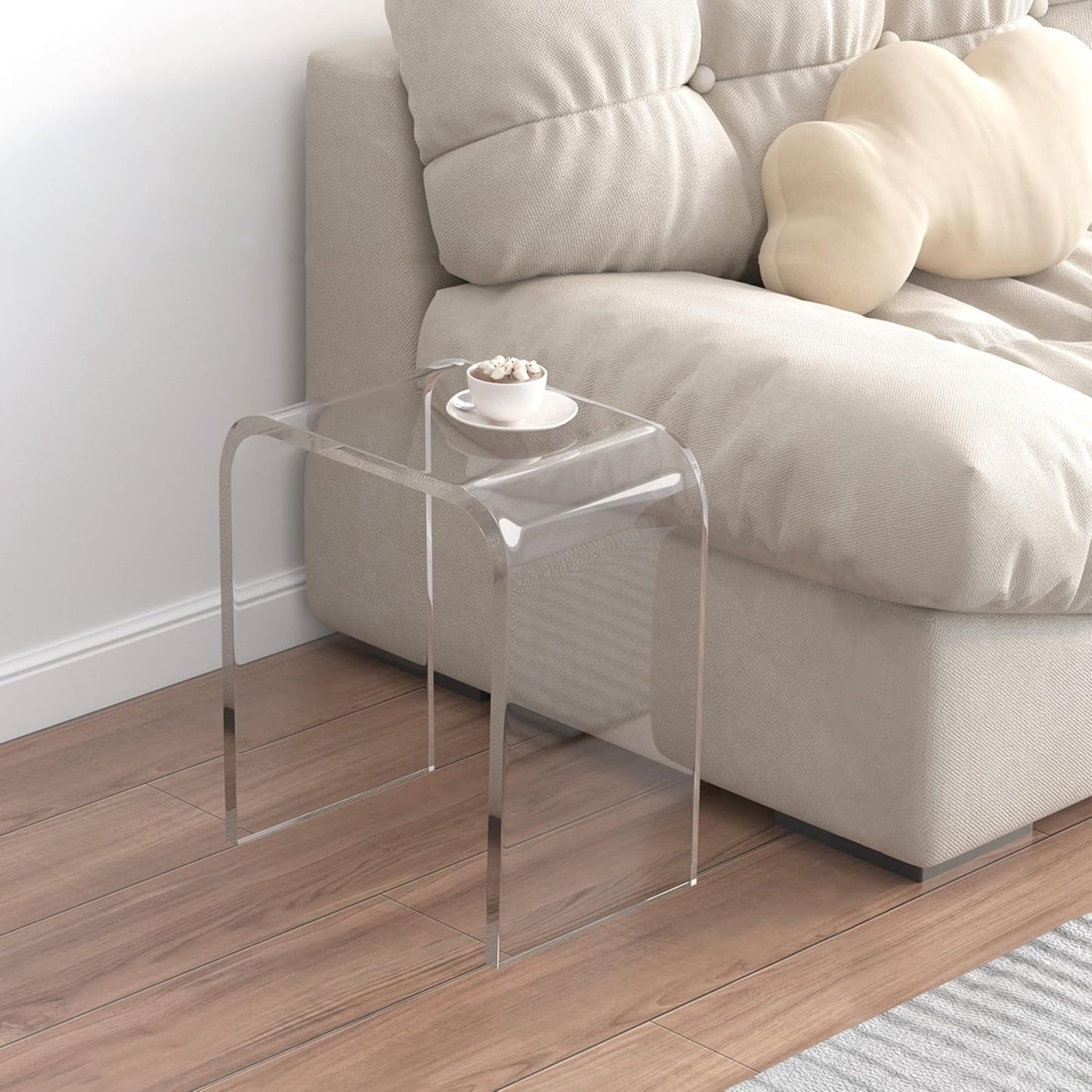 Superjoe Acrylic End Table, Contemporary Square Nightstand and Side Table, Clear Lucite Coffee Table with Waterfall Edges for Small Living Room, Bathroom, Bedroom and Office