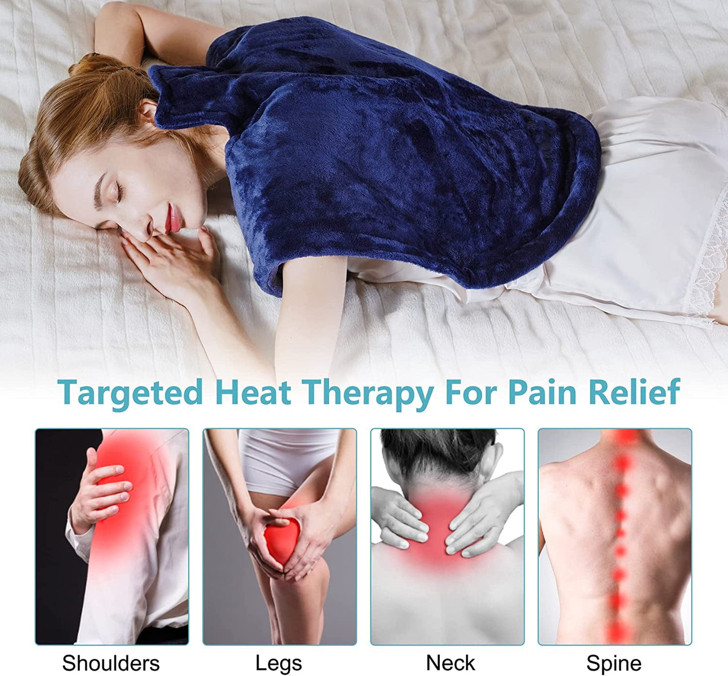 Large Electric Heating Pad for Pain Relief with with 2 Hours Auto Shut Off, 3 Heat Settings, 25"x25", Blue