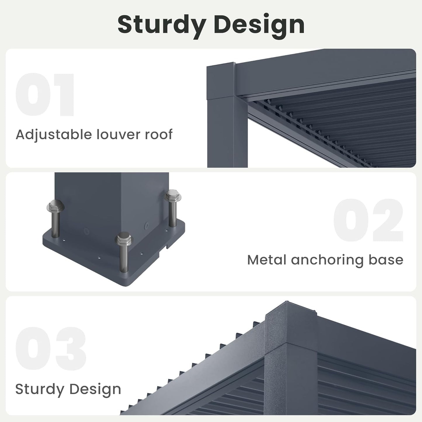 RoyalCraft 10'x13' Adjustable Louvered Pergola, Heavy-Duty Aluminum Outdoor Pergola, Metal Hardtop Pergola with Adjustable Roof for Patio, Deck, Garden, Yard, Grey