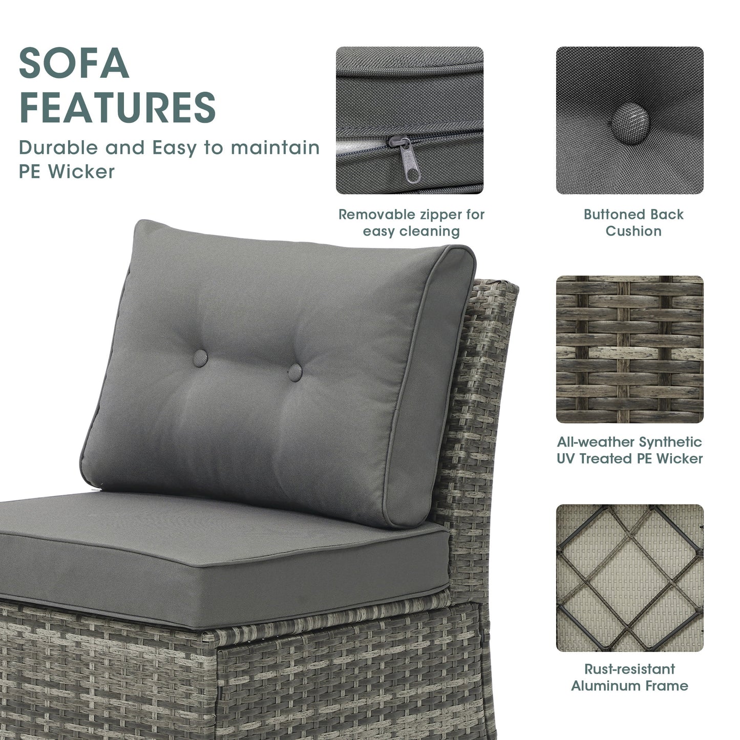 Royalcaft 2 Piece Outdoor Patio Wicker Armchairs, All Weather Outside Rattan Chair Patio Furniture Set with Blue Cushions
