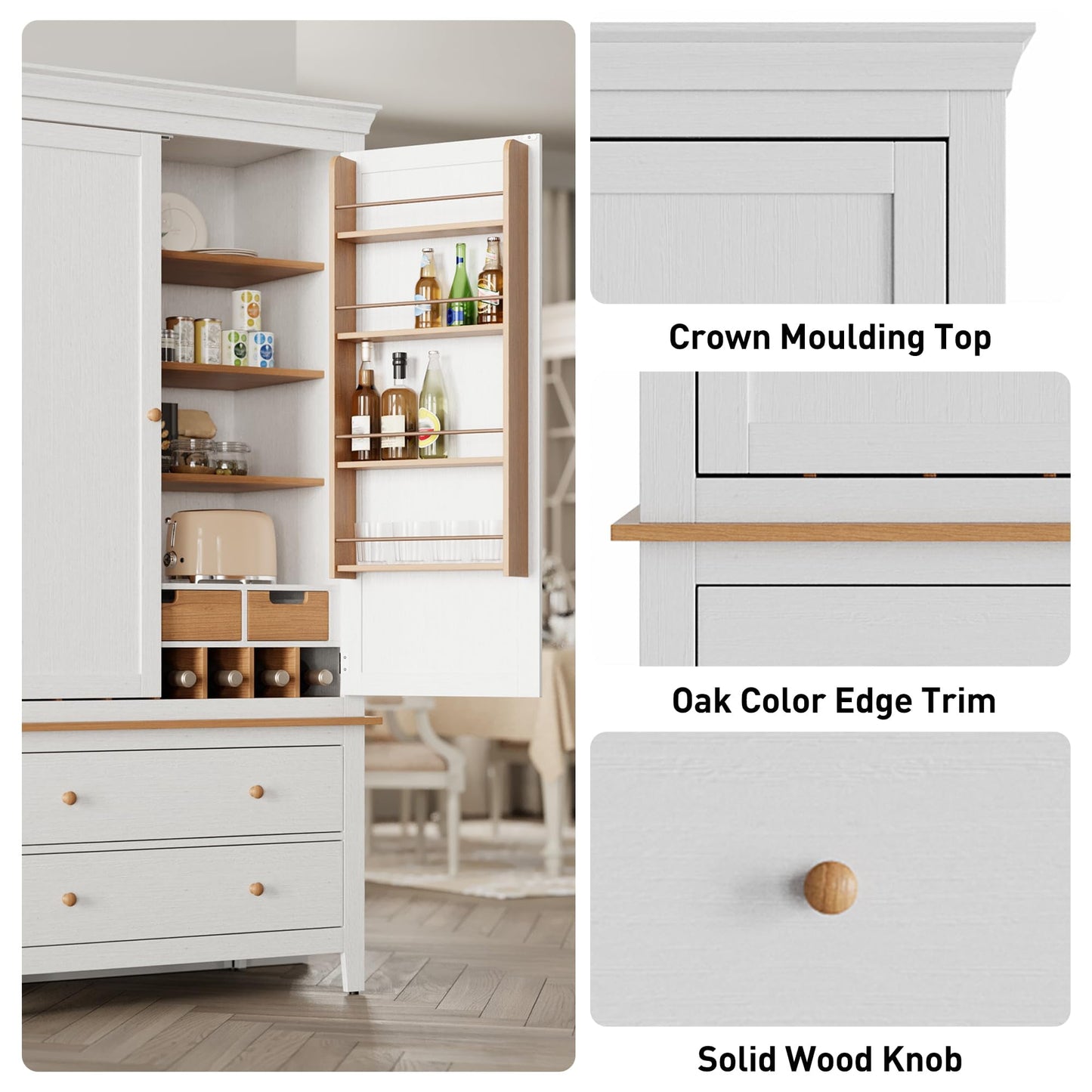 Superjoe 70'' Kitchen Pantry Cabinet, Tall Storage Cabinet , Freestanding Cupboard with 8 Hanging Shelves and Adjustable Shelves for Kitchen, Dinging Room,Living Room, White