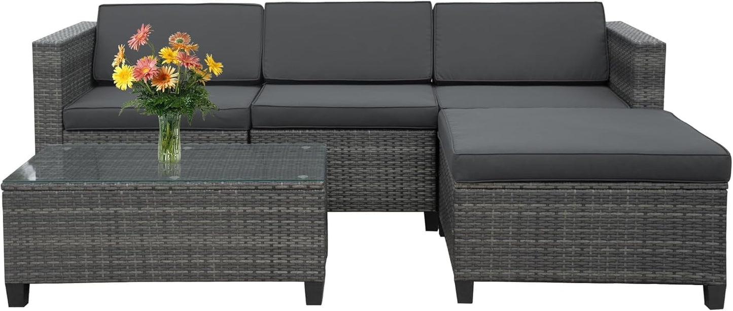Mayincolor 5-Piece Outdoor Patio Sectional Furniture Set, Weather Resistant Rattan Outside Couch, Conversation Sofa for Balcony, Backyard, Deck, Garden, Porch, Grey