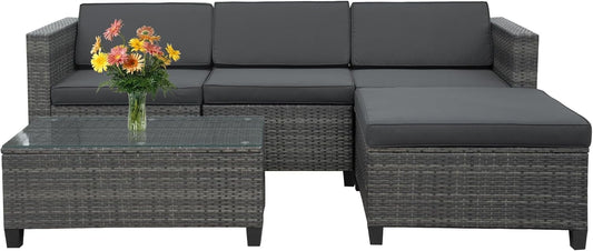 Mayincolor 5-Piece Outdoor Patio Sectional Furniture Set, Weather Resistant Rattan Outside Couch, Conversation Sofa for Balcony, Backyard, Deck, Garden, Porch, Grey