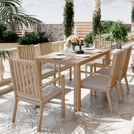 RoyalCraft 7 Pieces Patio Dining Sets, Aluminum Outdoor Dining Table with 6 Chairs, Outdoor Patio Dining Furniture Set with Removable Cushion for Lawn, Garden, Backyard,Brown