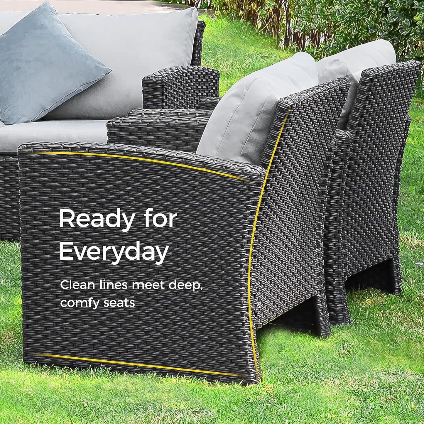Royalcraft 8 Pieces Patio Furniture Sets, All-Weather Outdoor Sectional Wicker Conversation Set Outside Rattan Couch Sofa with Coffee Table and Grey Cushion
