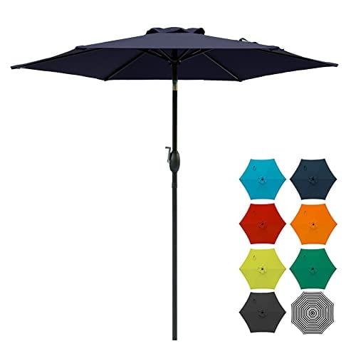 Mayincolor 7.5 Ft Patio Umbrella Outdoor Market Table Umbrella Luxury Aluminum Pole Umbrella with Push Button Tilt and Crank, 6 Ribs, Polyester Canopy, Navy Blue