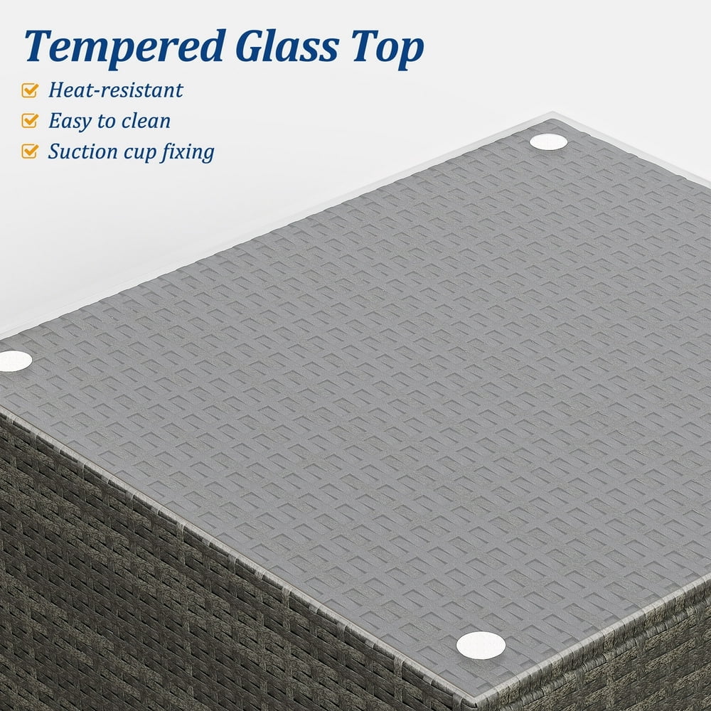 Royalcraft 7 Pieces Patio Conversation Sets, All-Weather PE Grey Wicker Outdoor Rattan Sectional Sofa, Patio Sofa Couch with Table and Grey Cushions