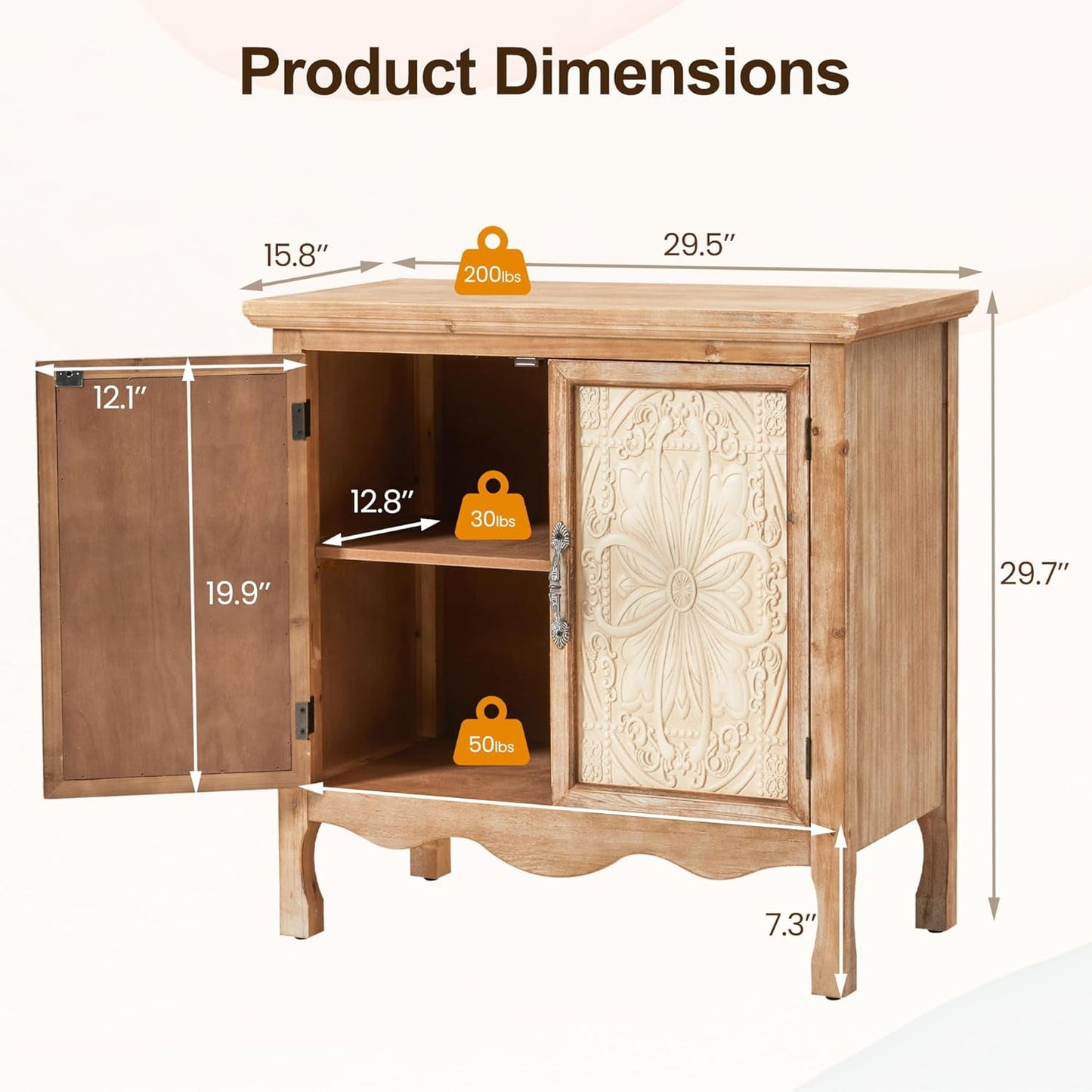 RoyalCraft 2-Door Storage Cabinet, Accent Buffet Server Cabinet, Kitchen Sideboard Cabinet, Wood Cabinet Organizer for Hallway, Dining Room, Living Room, Entryway