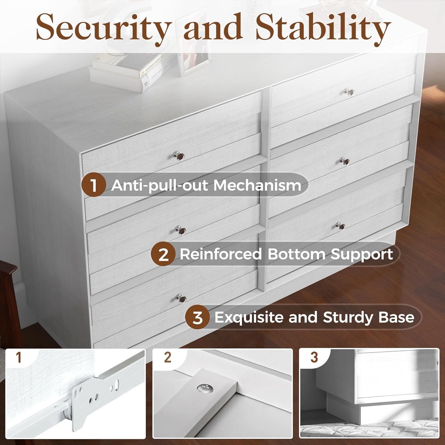 Superjoe 6 Drawer Double Dresser, Bedroom Chest of Drawers, Wood Storage Cabinet for Living Room, Entryway and Hallway, White