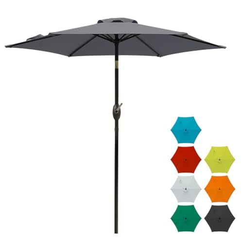 Mayincolor 7.5 Ft Patio Umbrella Outdoor Market Table Umbrella with Push Button Tilt and Crank, 6 Ribs, Polyester Canopy, Grey