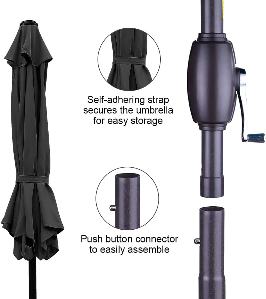 RoyalCraft 7.5 Ft Patio Umbrella Outdoor Market Table Umbrella Luxury Aluminum Pole Umbrella with Push Button Tilt and Crank, 6 Ribs, Polyester Canopy, Black