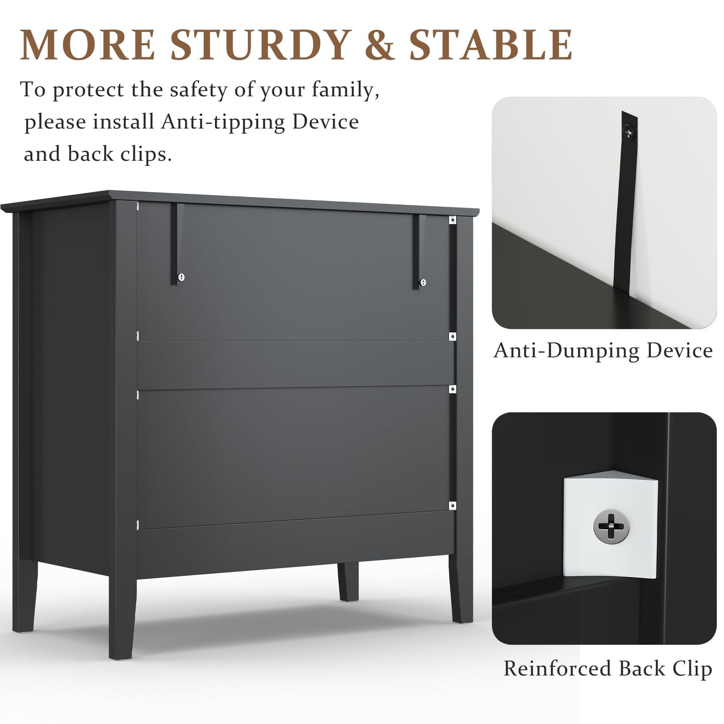 32" Black Fluted Dresser Nightstand, Wide Modern 3 Drawer Wooden Chest, Large Painted Storage Cabinet, for Bedroom, Closet, Hallway, Entryway