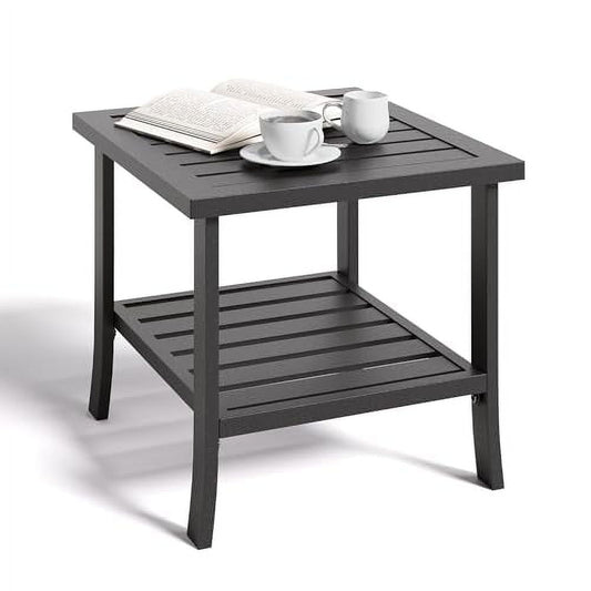 Mayincolor Outdoor Coffee Table, Water-Resistant Metal Patio Coffee Table, Modern Rectangular Outdoor Coffee Tables for Deck Garden Poolside, Black