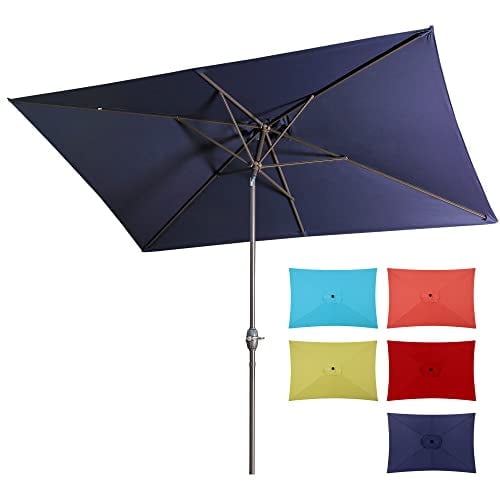 Mayincolor 6.5 x 10 Ft Rectangular Patio Umbrella Aluminum Pole, Outdoor Table Market Umbrella with Crank, 6 Steel Ribs, Polyester Canopy, Navy Blue