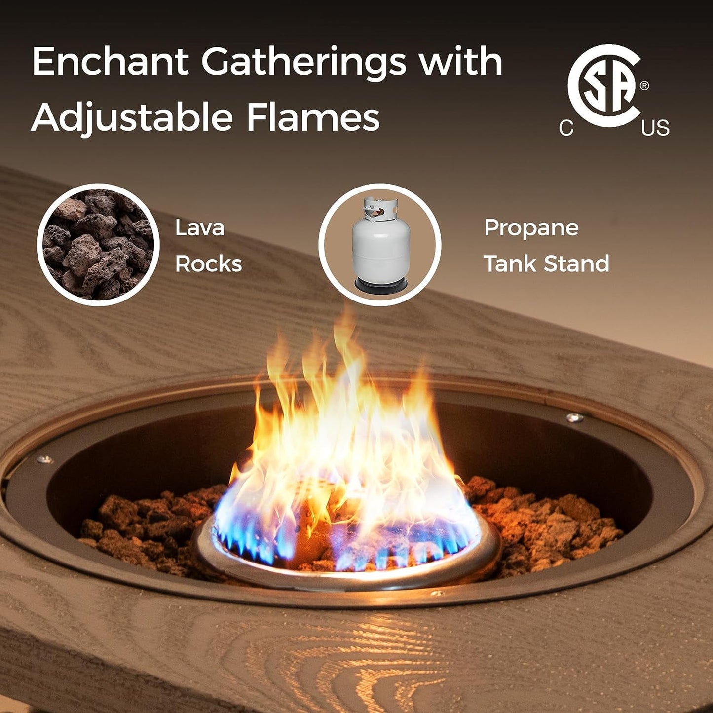 Royalcraft Aluminum Propane Fire Pit Table, 47" 50,000 BTU Multifunctional Fire Table with CSA Certification, 4.5 Gallons Ice Bucket, and Lava Rocks, 3-in-1 Coffee Table for Outdoor Patio, Grey