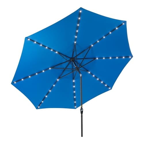 Mayincolor Large Outdoor Patio Umbrella with Solar Lights, Patio Table Umbrella with Push Button Tilt/Crank, 13 ft Outdoor Umbrella for Backyard, Pool, Deck, Market, Blue