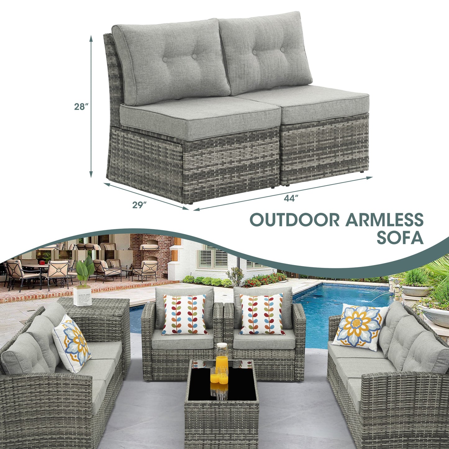 Royalcaft 2 Piece Outdoor Patio Wicker Armchairs, All Weather Outside Rattan Chair Patio Furniture Set with Blue Cushions