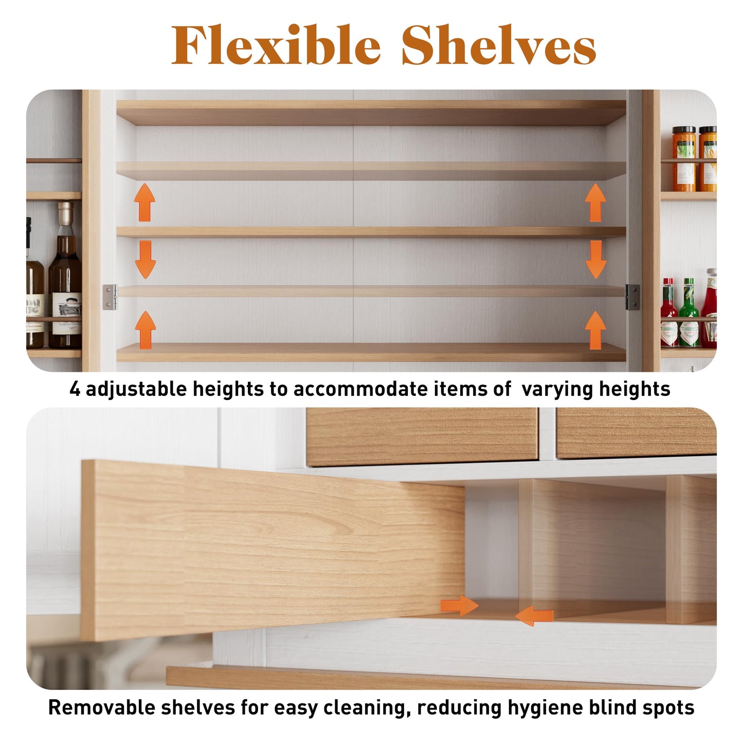 Superjoe 70'' Kitchen Pantry Cabinet, Tall Storage Cabinet , Freestanding Cupboard with 8 Hanging Shelves and Adjustable Shelves for Kitchen, Dinging Room,Living Room, White