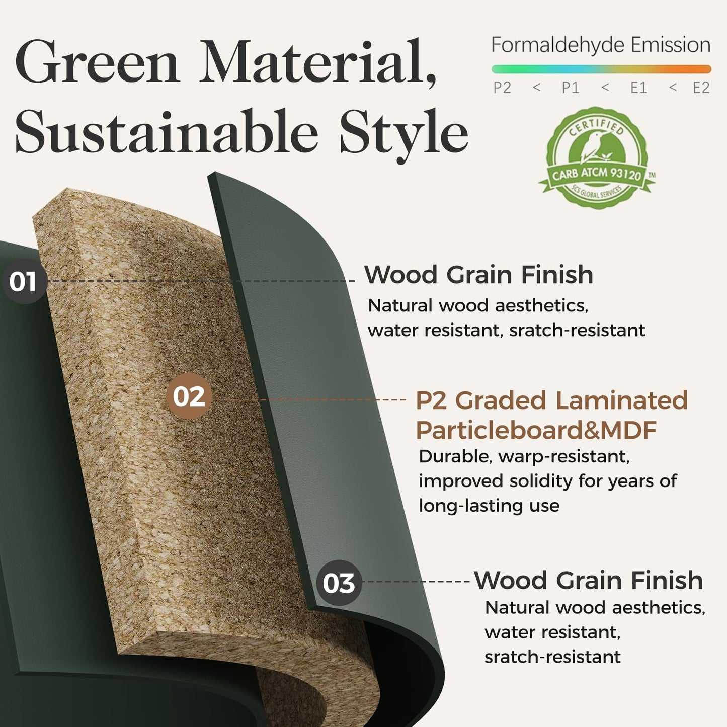 Mayincolor Large Fluted 3 Drawer Dresser, Wide Chest of Drawers with Modern Nightstand Cabinet Wood Dresser with Spacious Storage for Bedroom, Hallway, Living Room, Entryway, Green