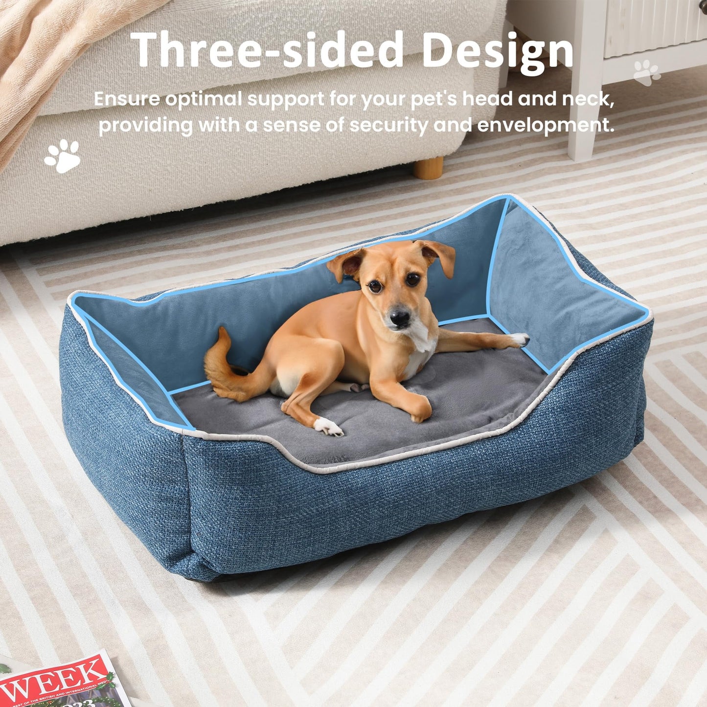 CozyHome Small Dog Bed with Anti-Slip Bottom, Cat Bed with Removable Washable Cover, Plush Pet Bed for Dogs and Cats, Cute Dog Pillow Bed, Calming Cat Couch Bed for Indoor, Outdoor, Blue