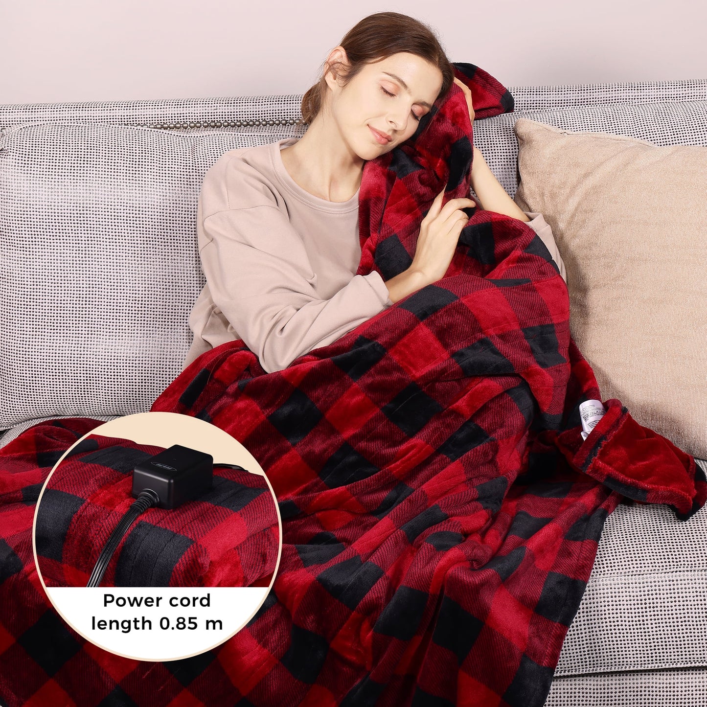 Royalcraft 50" x 60" Electric Blankets Heated Throw Soft Flannel Heating Blanket with 4 Hours Auto Off, 5 Years Warranty, ETL Certified, Machine Washable, Red & Black
