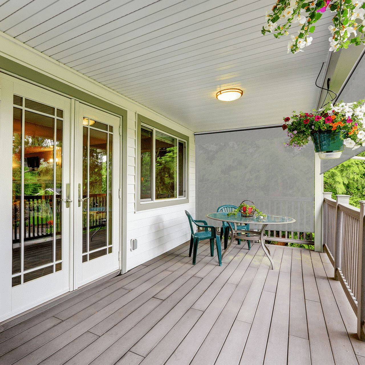 Royalcraft Outdoor Roller Shade 6'Wx6'H Biege 420GSM Cordless Patio Roller Blinds Shades with Pole, Waterproof Outdoor Blinds Roll Up for Gazebo Porch, Deck, Pergola