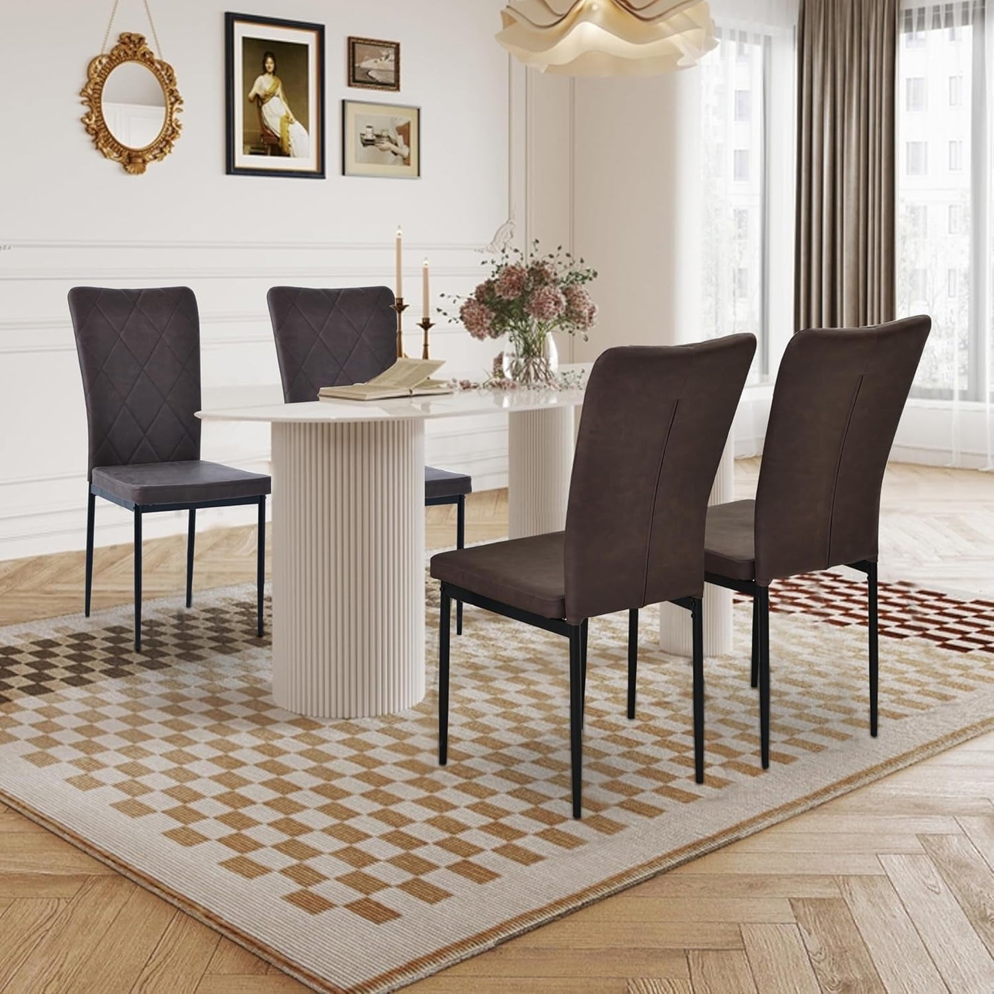 RoyalCraft Upholstered Dinning Chairs Set of 4, PU Cushion Mid-Century Accent Chairs,Kitchen Side Chair with Waterproof Surface and Iron Legs for Dining Room,Kitchen