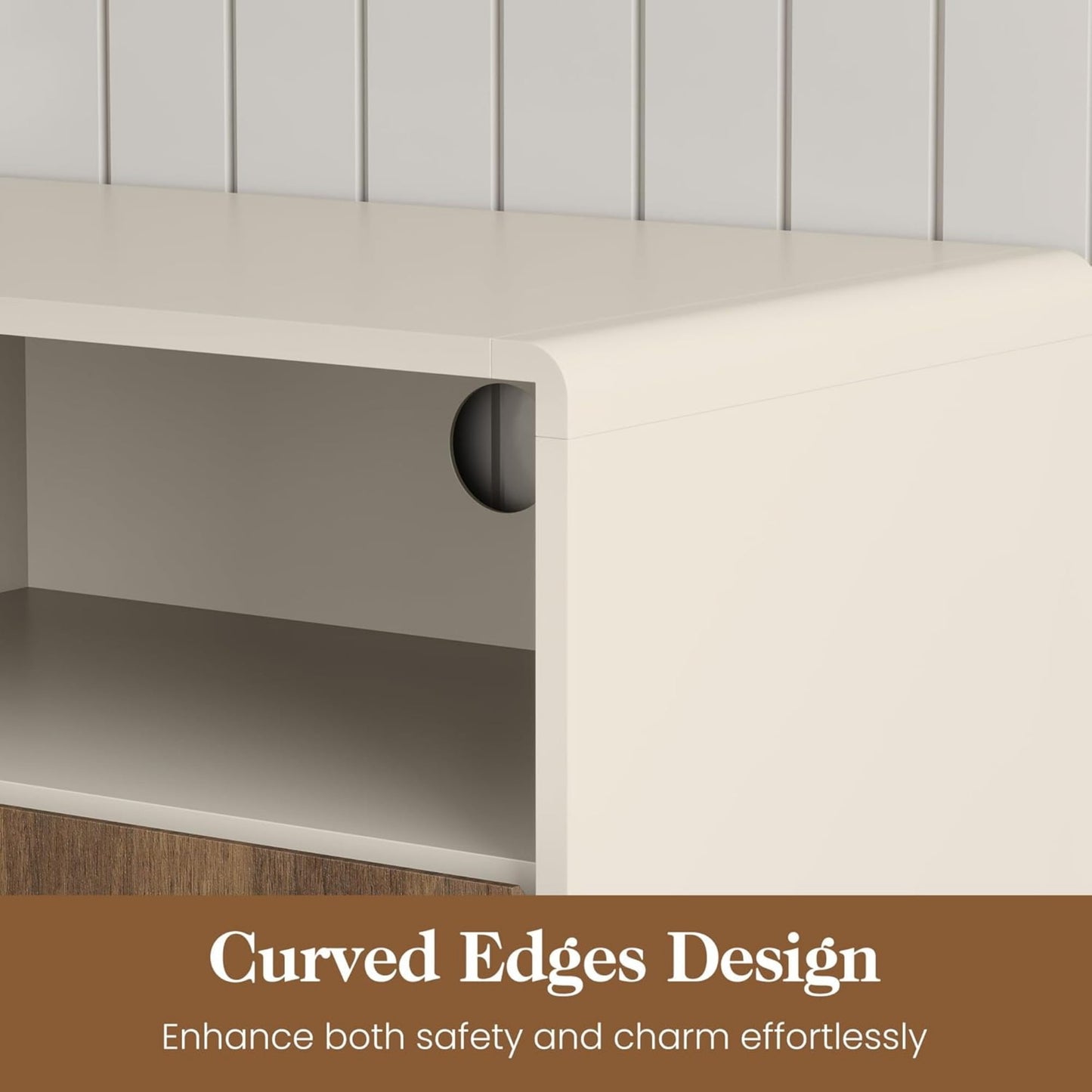 CozyHome 70" Large TV Stand with Storage and Led Lights, Console Table with 3 Drawers, TV Entertainment Center for up to 75" Television, Wood TV Media Cabinet for Living Room Bedroom, Beige & Walnut