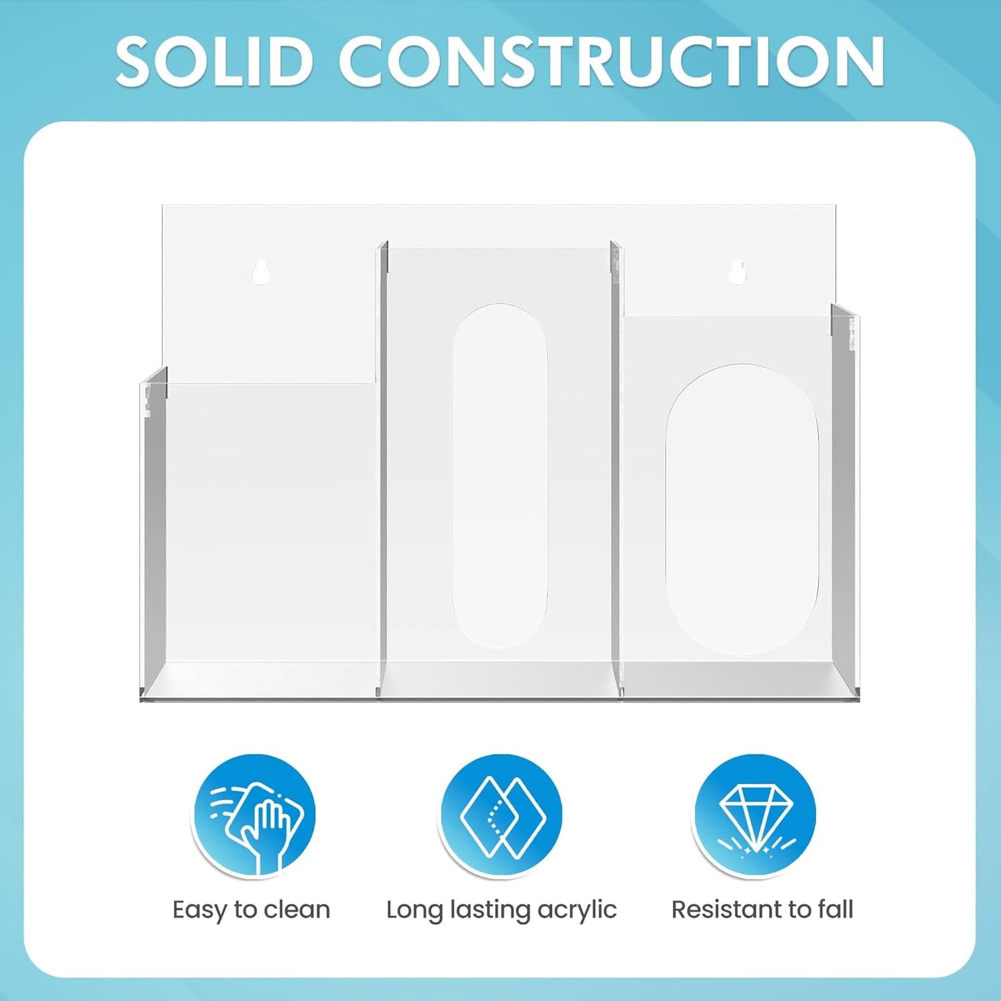 Heynemo Acrylic Hygiene Dispenser Sanitation Station with Three Compartment, Gloves Masks Hairnets Acrylic Box Holder, Wall Mount or Tabletop Acrylic Clear Storage Containers