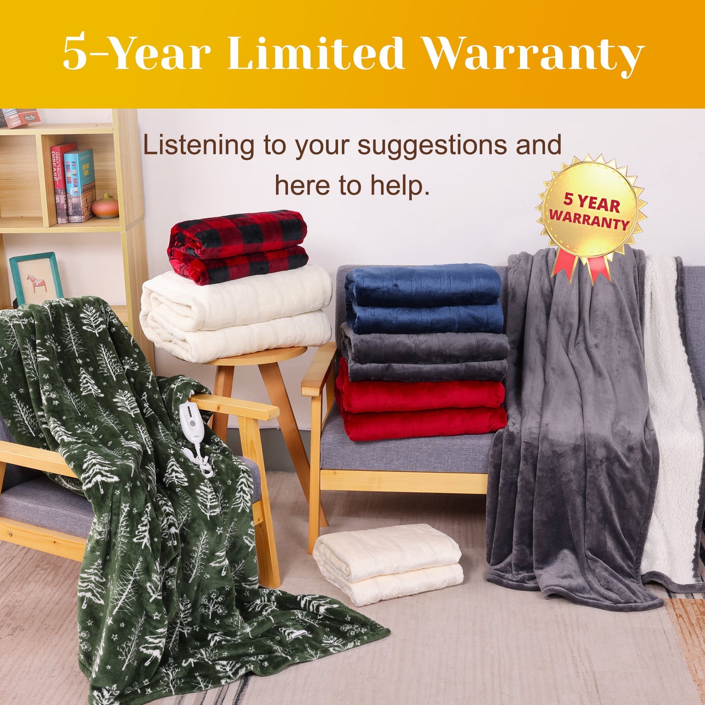 RoyalCraft Heated Blanket 50" x 60", Heating Electric Throw Blanket, 10 Heat Settings, 12 Hours Auto Off, Machine Washable, ETL Certified, Overheating Protection, Black & Red