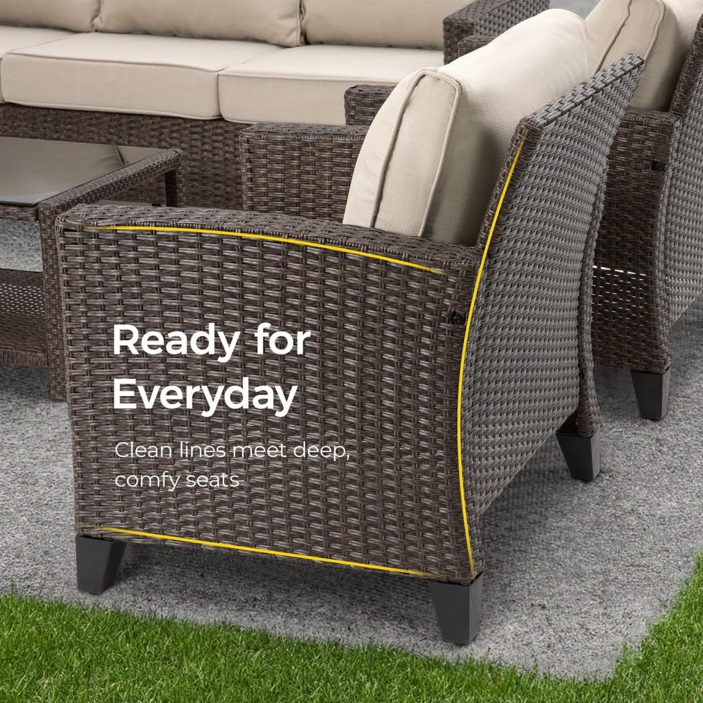 RoyalCraft Outdoor Patio Furniture Set, 4 Piece Outdoor Rattan Sofa Set, All Weather Wicker Conversation Set with Fire Pit Table for Porch Backyard Garden