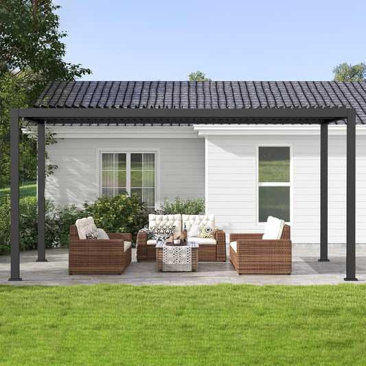 12'x16' Adjustable Louvered Pergola, Heavy-Duty Aluminum Outdoor Pergola, Metal Hardtop Pergola with Adjustable Roof for Patio, Deck, Garden, Yard, Black
