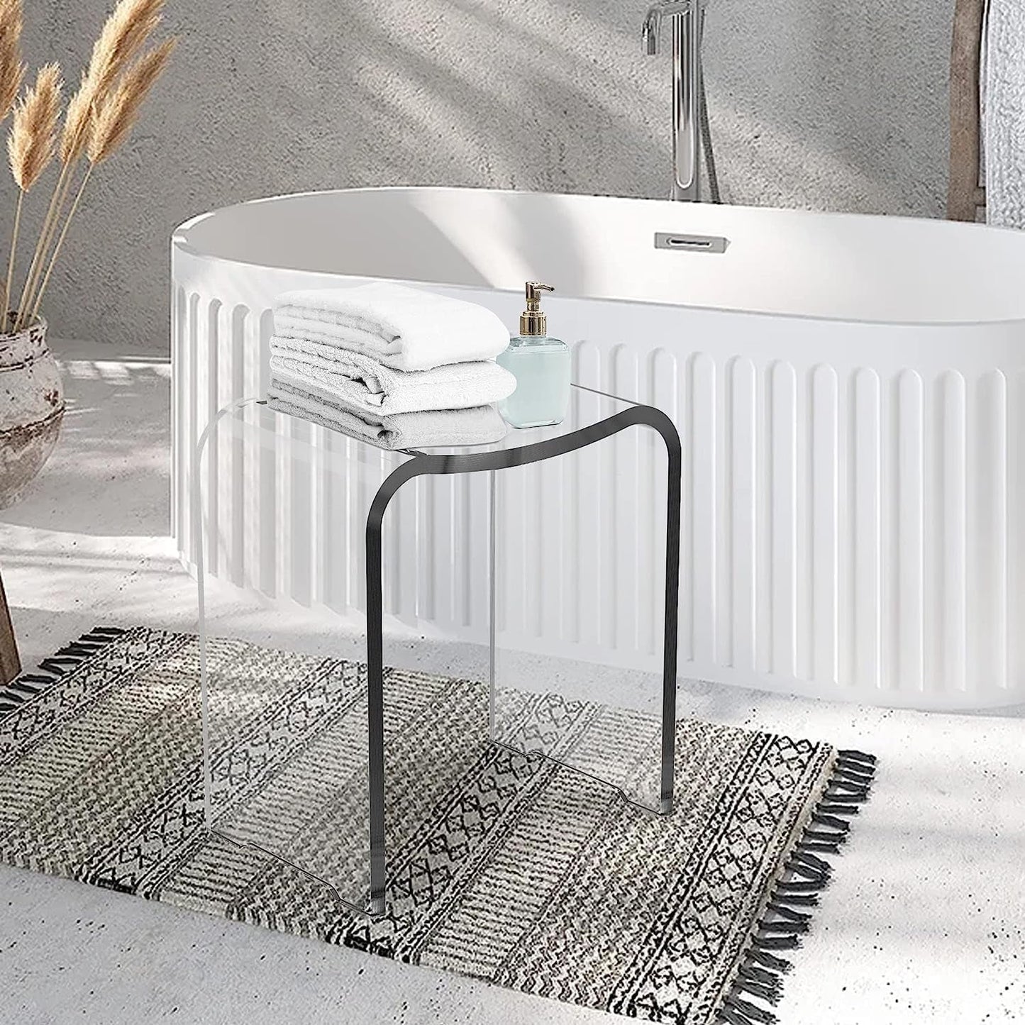 Royalcraft Acrylic Shower Bench, Clear Shower Stool for Inside Shower, Modern Shower Chair Bath Seat with Rounded Edge, 300lbs Weight Capacity