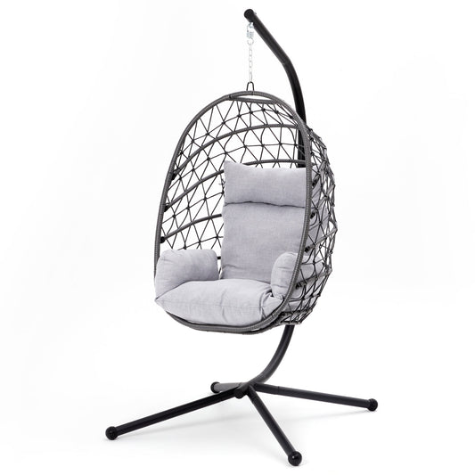 May in Color Hanging Egg Chair Outdoor Swing Chair with Stand, Hammock Chair Indoor, Patio Boho Wicker Hanging Chair with Stand 350lbs Capacity for Garden, Balcony, Bedroom, Black