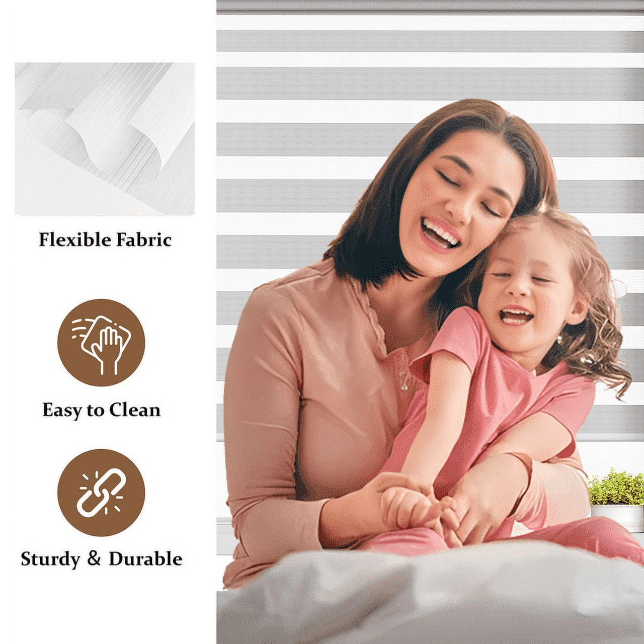 Royalcraft Cordless Zebra Blinds, Horizontal Dual Layer Roller Window Shades, Modern Adjustable Pull Down Shades for Windows Light Filtering Day and Night for Home Office, Easy to Install