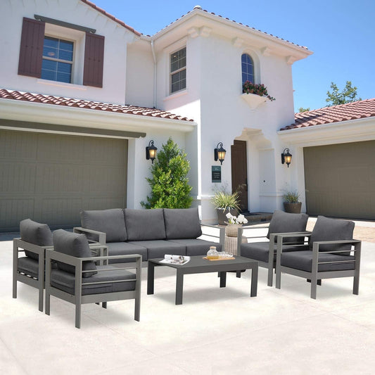 Superjoe 6 Pcs Patio Furniture Set Aluminum Conversation Set Outdoor Sofa with Coffee Table, White