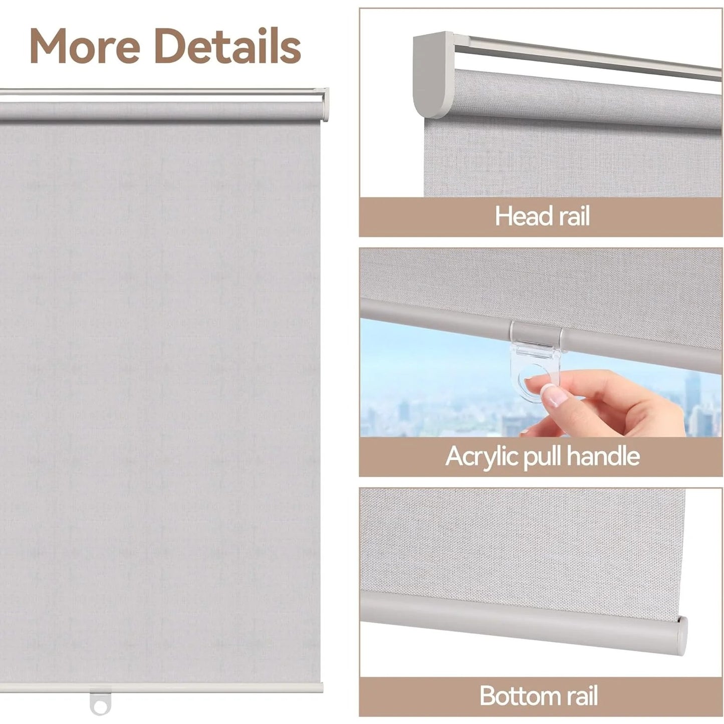 100% Blackout Roller Shades for Windows, Pull Down Shades with Thermal Insulated Waterproof Fabric