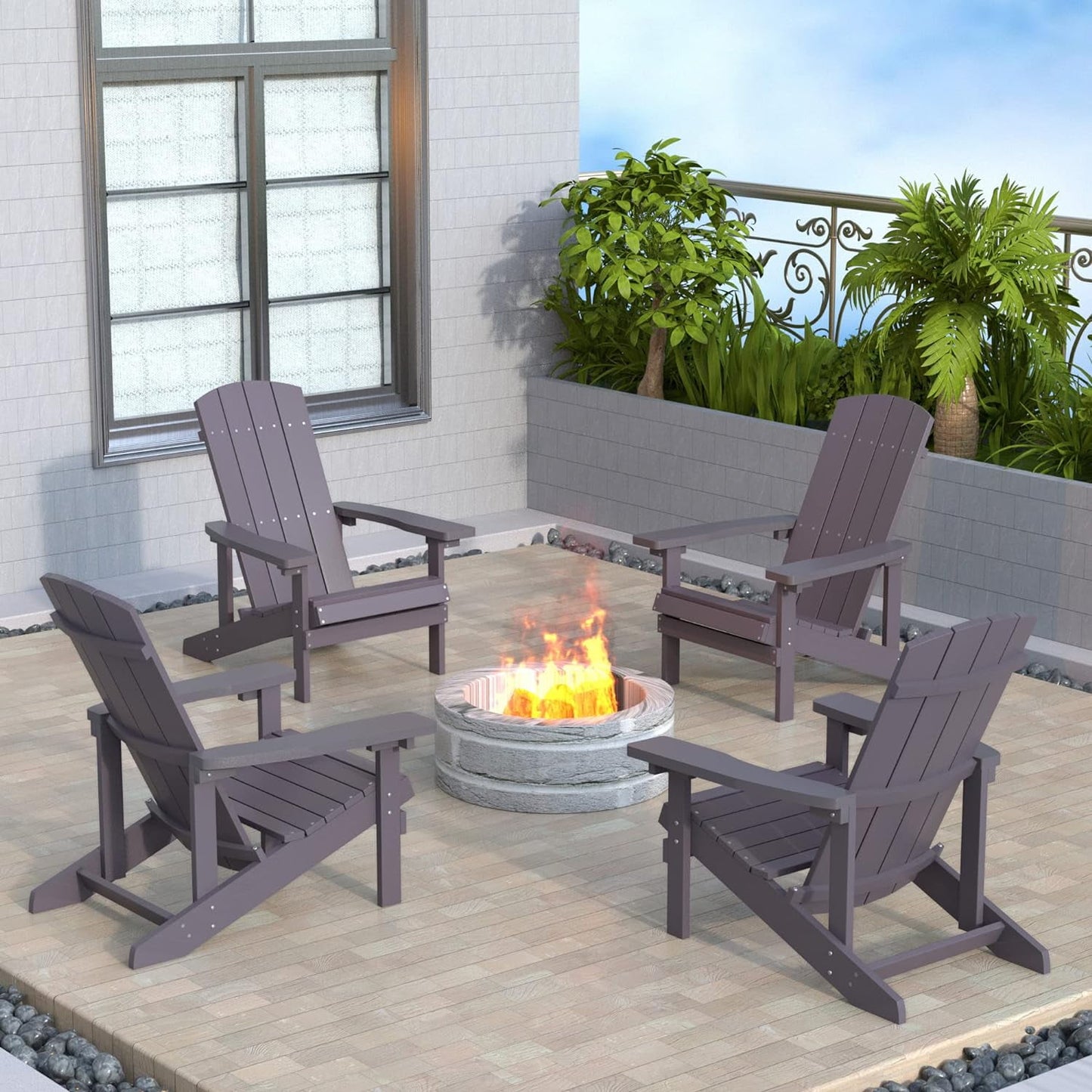Royalcraft Adirondack Chairs, Weather Resistant Hips Plastic Fire Pit Chairs, Modern Poly Adorondic Outside Chairs, 350 LBS Adirondack Chair for Easy Assembly, White