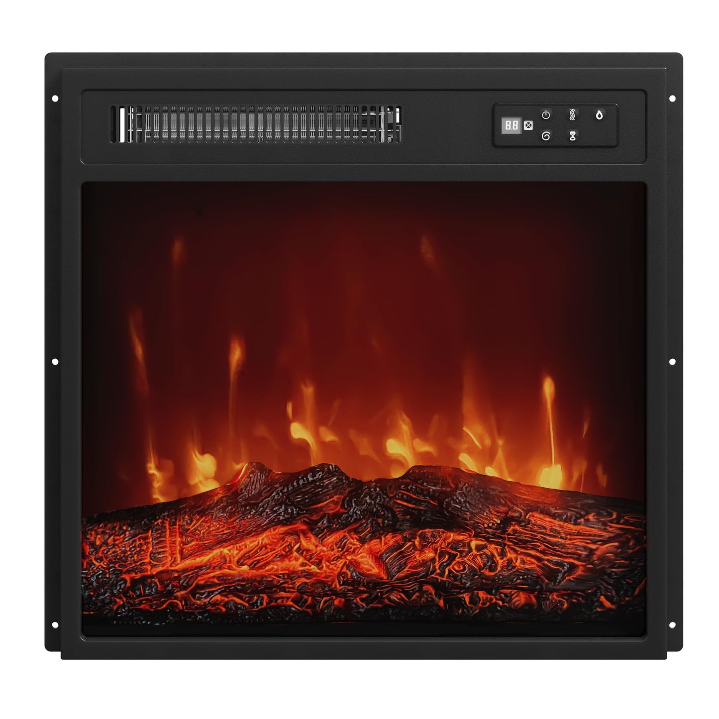 Heynemo 18'' Electric Fireplace Insert, Recessed Fireplace Heater with Remote Control, Small Heater with Low Noise, Adjustable Temperature, 8H Timer, Adjustable Flame Brightness, 110V/1500W, Black