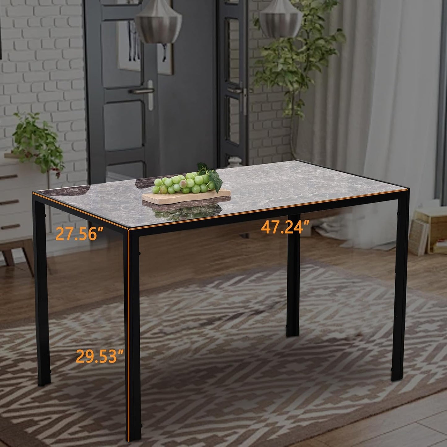 CozyHome 47" Dining Table for 2-4People, Rectangular Kitchen & Dining Room Tables, Brown Industrial Glass Style Apartment Dinning Room Dinette Tables for Eating Dinner