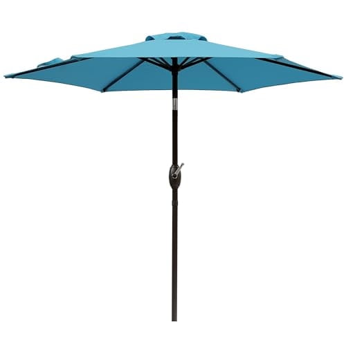 Mayincolor 7.5 Ft Patio Umbrella Outdoor Market Table Umbrella with Push Button Tilt and Crank, 6 Ribs, Polyester Canopy, Blue