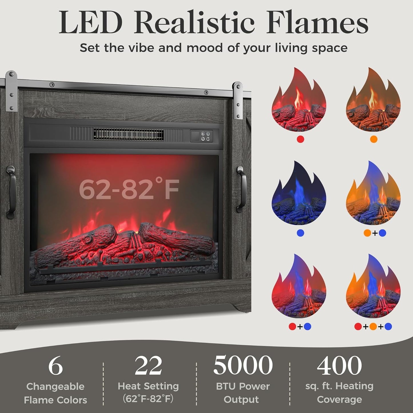 Royalcraft 50 Inch Recessed and Wall Mounted Electric Fireplace, Low Noise Fireplace Heater with 20 Multicolor Flames and 8h Timer, 1400W Heater with Touch Screen and Remote Control, Black