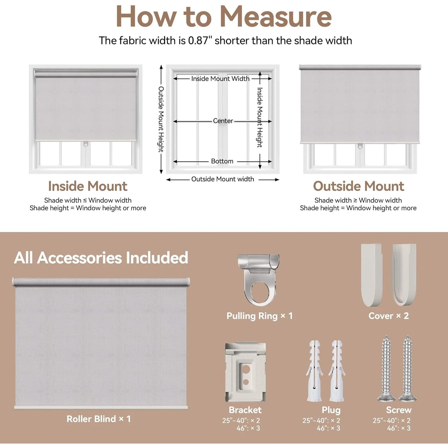100% Blackout Roller Shades for Windows, Pull Down Shades with Thermal Insulated Waterproof Fabric