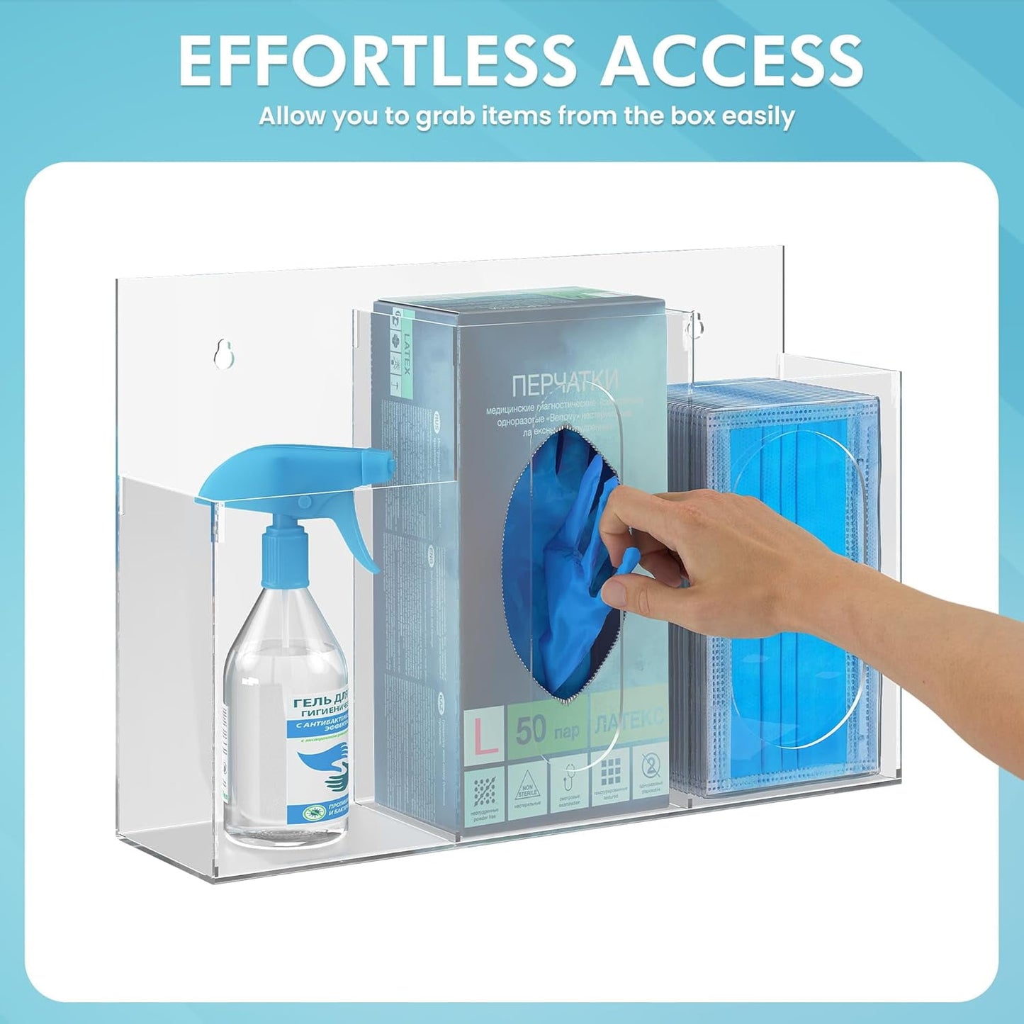 Heynemo Acrylic Hygiene Dispenser Sanitation Station with Three Compartment, Gloves Masks Hairnets Acrylic Box Holder, Wall Mount or Tabletop Acrylic Clear Storage Containers