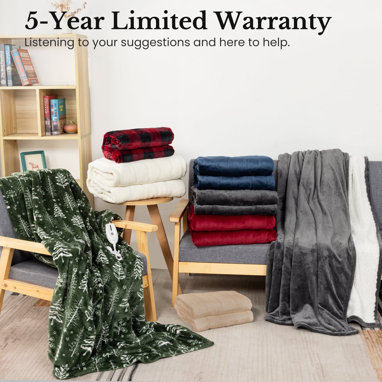 Royalcraft Heated Blanket King Size, Electric Throw Dual Control , 10 Heat Settings, 12 Hours Auto Off, Soft Flannel and Sherpa, Machine Washable , Grey