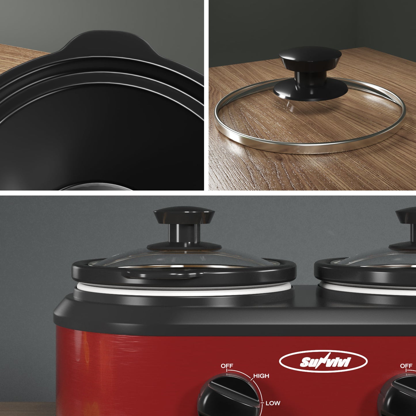 SUNVIVI Dual Pot Slow Cooker, 2 Pot Small Mini Crock Buffet Server and Warmer with Ceramic Pot, Adjustable Temp
