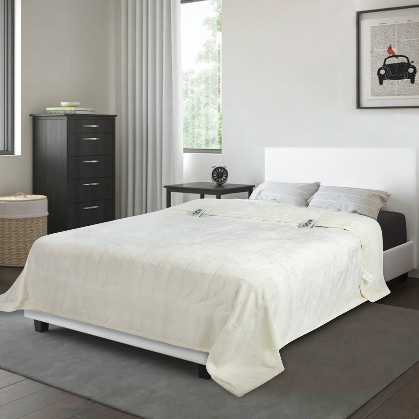 SUNVIVI Electric Blanket King Size with Dual Controllers,10 Heating Levels& 12 hours Auto-off,Overheat Protection,Blue