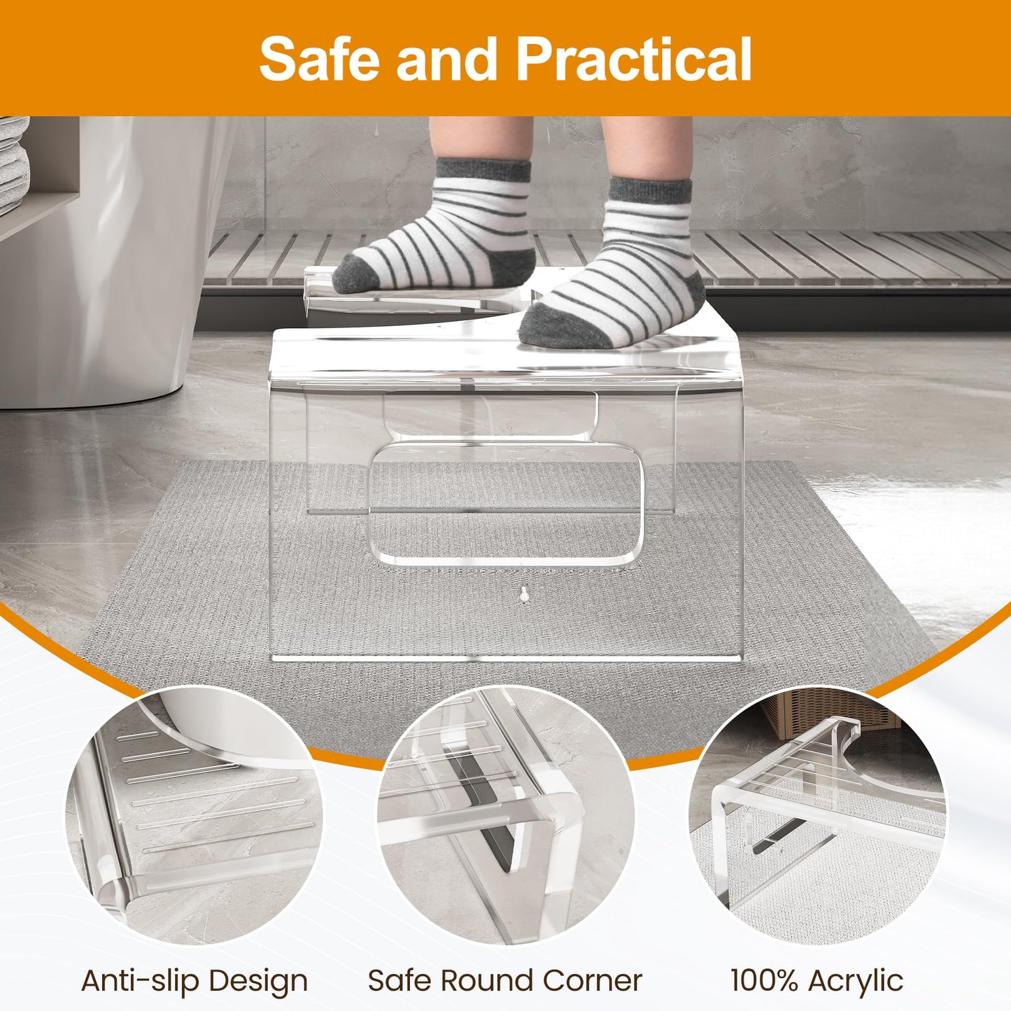Superjoe Toilet Poop Stool, 7" Height Squatting Poop Foot Stool, Arcylic Portable Bathroom Non-Slip Potty Step Stool, Stable Healthy Toilet Assistance Step Stool for Children & Adults